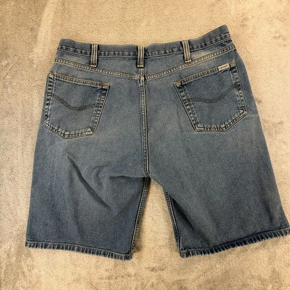 Carhartt Men’s Denim Shorts Size 38 B354 Relaxed Fit Blue Workwear 100% Cotton